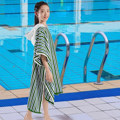 VOOVA & MOVAS Big Kids Hooded Towel Poncho | Large, Soft, Absorbent Cotton | 8-16 Years | Versatile for Pool, Swim,Beach and Bathroom | Navy Blue&Green