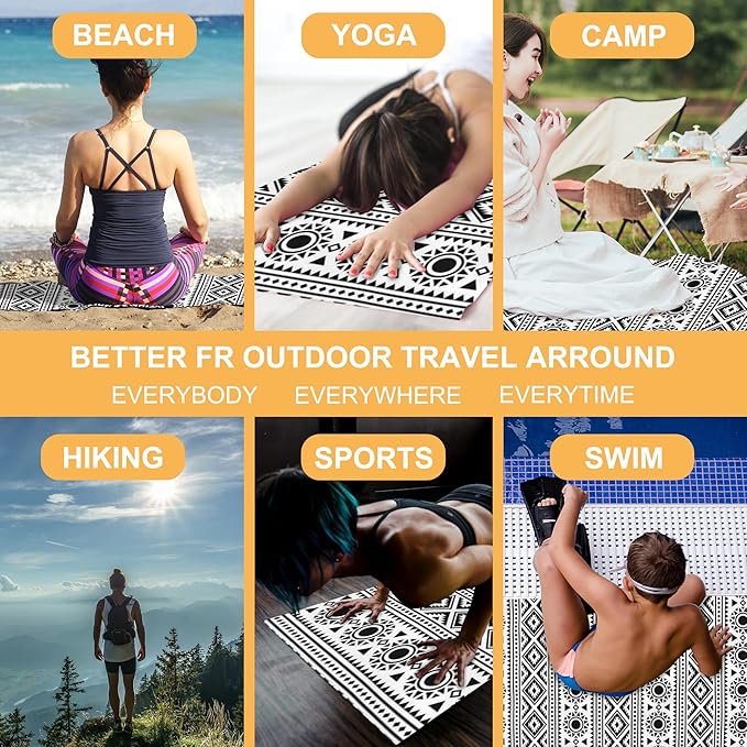 Microfiber Beach Towel, Traditional Ethnic Black White Geometric Beach Towels for Women Men, Extra Large 29.5” X 59”, Quick Drying Lightweight Sand Free Bath Swim Towel