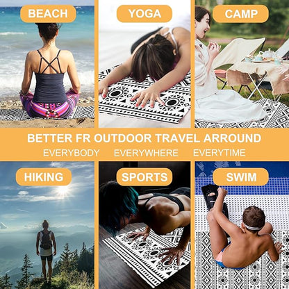 Microfiber Beach Towel, Traditional Ethnic Black White Geometric Beach Towels for Women Men, Extra Large 29.5” X 59”, Quick Drying Lightweight Sand Free Bath Swim Towel