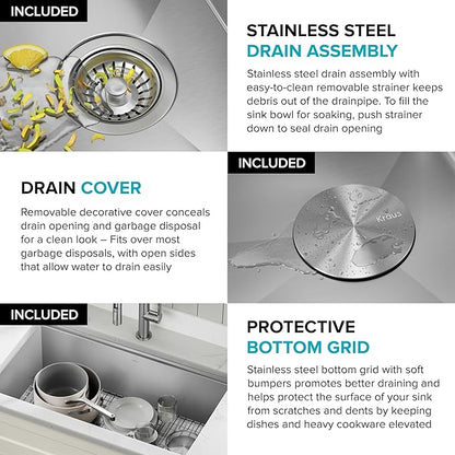 KRAUS Kore 28 Inch Undermount Workstation 16 Gauge Stainless Steel Single Bowl Stainless Steel Kitchen Sink with Accessories, KWU110-28