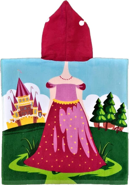KOMARKIDS Dream Big Princess Cinderella, Bella and Rapunzel 2 Toned Pink Microfiber Hooded Poncho Towel