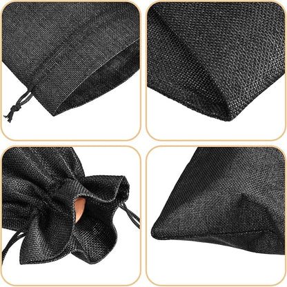 uxcell Burlap Wine Bags with Drawstrings, 12Pcs Wine Gift Bags Reusable Wine Bottle Bags with Ropes and Tags for Wedding, Birthday, Travel (14 x 6.3 In, Black)