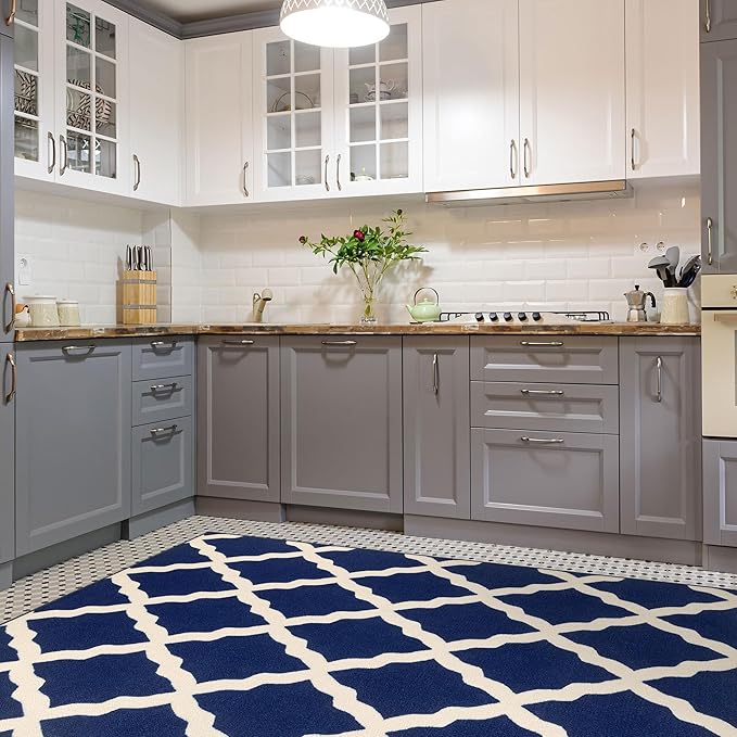 Ottomanson Glamour Collection Non-Slip Rubberback Moroccan Trellis Design 5x7 Indoor Area Rug, 5' x 6'6", Navy