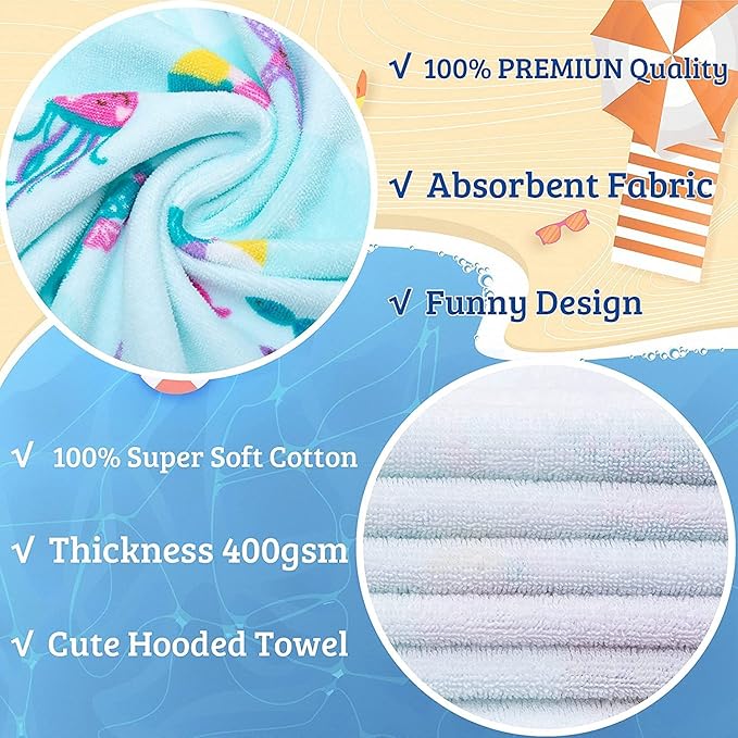VOOVA & MOVAS Kids Towels Age 3-10, Soft | Thick | Large | 100% Cotton,Absorbent Beach, Bath, Pool Towels Wrap for Girls, Sea Mermaid