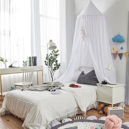 Bed Canopy for Boys Girls,Crib Canopy Curtains,Extra Large Dome Mosquito Net Reading Nook Canopy for Kids Boys Twin Full Queen Size Bed,Fire Retardant Fabric (White)