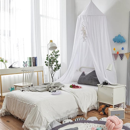 Bed Canopy for Boys Girls,Crib Canopy Curtains,Extra Large Dome Mosquito Net Reading Nook Canopy for Kids Boys Twin Full Queen Size Bed,Fire Retardant Fabric (White)