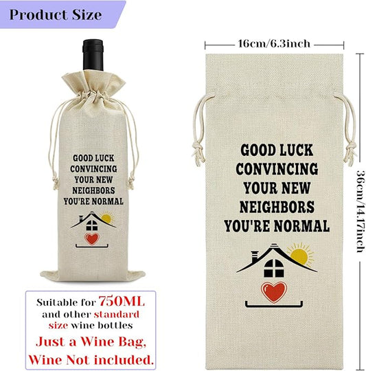 Funny Housewarming Gift Wine Bag First New Home House for Homeowner Realtor Gift to Client Housewarming Party Decors New Apartment Gift for Friend House Warming Gift Wine Gift Bag for Women Men