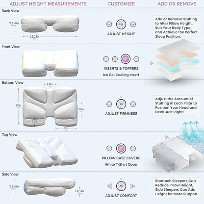 Medium Firm High Density Support. Orthopedic Arm Hole Slots for Relief of Shoulder & Neck Pain. Adjustable for Side, Back, Stomach Sleeper. Rayon Shell/Cooling Shredded Memory Foam