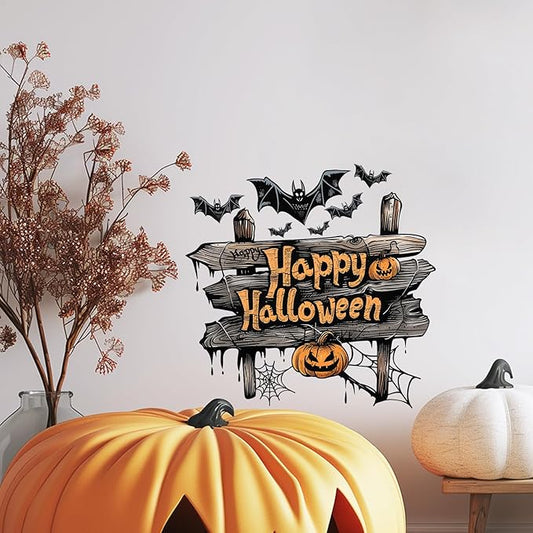 Halloween Wall Stickers Bat Spider Web Pumpkin Wall Decals Decor Self Adhesive Design Wall Decals Supply Happy Halloween Window Stickers for Wall Glass Mirror Living Room Home Bathroom Kitchen School