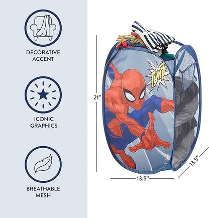 Idea Nuova Spiderman Pop Up Hamper with Durable Carry Handles, 21'' H x 13.5'' W X 13.5'' L