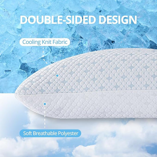 Shredded Memory Foam Pillows for Hot Sleepers, Cooling Adjustable Bed Pillows for Side, Back or Stomach Sleepers, Neck Pillows for Sleeping, Queen Pillow with Removable Cover (2 Pack, Cooling)