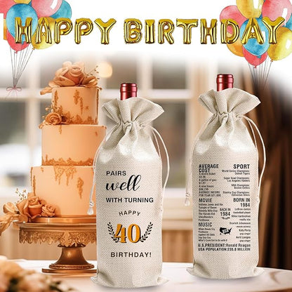 LANBAIHE 40th Birthday Gifts for Her,40th Birthday Gift for Women Men, 40 Years Old Birthday Gifts Wine Bag, 40th Birthday Decorations Party Supplies- 1984 Birthday(40 BIRTHDAY)