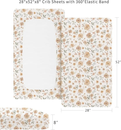 Konssy Muslin Fitted Crib Sheets 100% Cotton Baby Crib Sheets for Standard Crib Mattress (28 X 52 Inches), Soft and Breathable for Boys, Girls (Flowers)