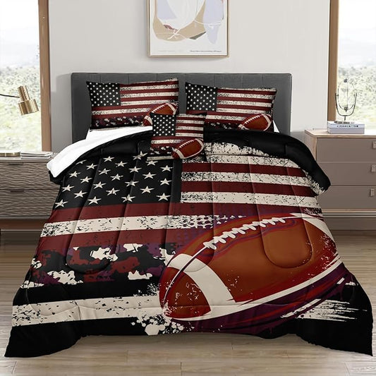 Bedbay Flag Camo Comforter Set King Camouflage Bedding American Flag Comforter Set King Vintage Camo Football Bedding Teen Boys Military Army Comforter 4 Pcs Rugby Ball Games Sports Theme Duvet Set