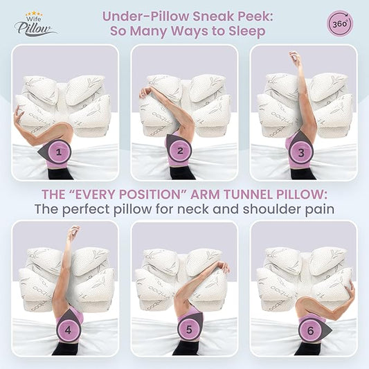 Medium Firm High Density Support. Orthopedic Arm Hole Slots for Relief of Shoulder & Neck Pain. Adjustable for Side, Back, Stomach Sleeper. Rayon Shell/Cooling Shredded Memory Foam