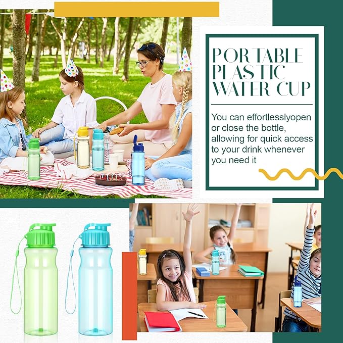 Tioncy 40 Pieces Water Bottles Bulk 17 oz Plastic Sport Drink Bottles with Handle Strap Lightweight Leakproof Reusable Leak Proof Travel Bottles for Fitness Gym(Cute Colors)