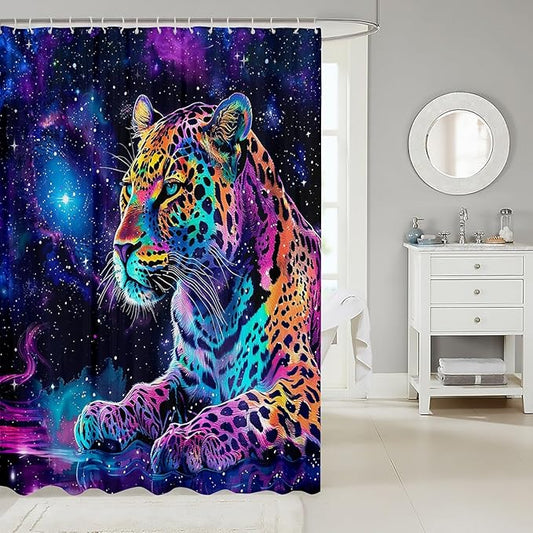 Feelyou Leopard Shower Curtain Blue Leopard Bath Curtain Frighting Leopard Bathroom Shower Curtain Set Kids Leopard Kids Bathroom Accessories Wild Leopard 72"x72"