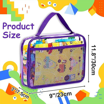 VERONLY 4 Packs PVC Toy Zippered Blocks, Travel Storage Case Bags for Organizing, Waterproof Toy Storage Bags with Mesh Pockets for Building Blocks, Puzzles, Clays,Toy Cars 11.8" Lx3 Wx9 H (Purple).