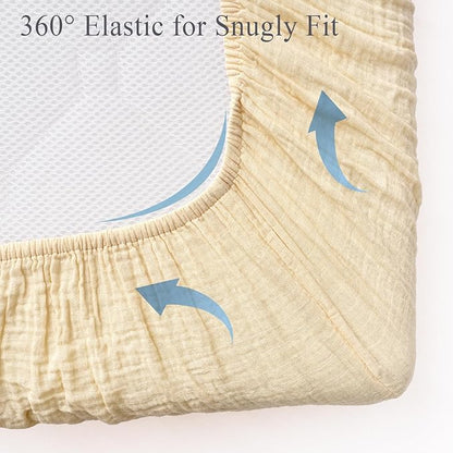 david's kids Muslin Mini Crib Sheets, 2 Pack Cotton Pack N Play Sheets for Boys Girls Neutral, Soft Breathable Baby Sheets Fit Pack N Play, Playard and Mini Crib Mattresses, Beige & Grey