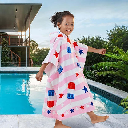 VOOVA & MOVAS Kids Beach Towels with Hood (4-8Years), Super Absorbent Soft Cotton Bath | Pool Towel for Boys and Girls, Perfect for Swim | Gifts, Pink Ice Lolly