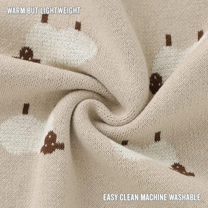 Baby Swaddle Blanket - 100% Luxury Cotton Knit Soft Cozy Lightweight Unisex Receiving Crib Stroller Quilt Blanket for Shower Gift Registry for Newborns Infants Toddlers (Sheep - Khaki)