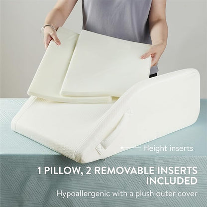 Double Leg Elevation Pillow - Memory Foam Leg Elevating Wedge Pillow - Foam Leg Support Pillow & Knee Wedge to Elevate Feet & Knee for Back Sleeping - Both Legs