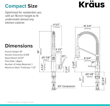 Kraus KPF-1610SFS-KSD-43SFS Bolden 18-Inch Single Handle Commercial Style Pull-Down Kitchen Faucet with Soap Dispenser, Spot Free Stainless Steel