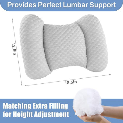 BALAPET Cooling Lumbar Support Pillow for Bed, Adjustable Shredded Memory Foam Lumbar Pillow for Sleeping, Relieve Back & Lumbar Pressure Perfect for Office Chairs Car Seats Beds, Grey