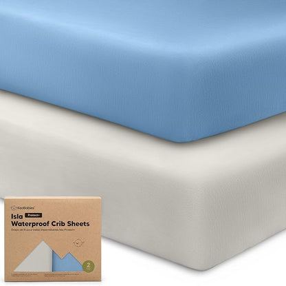 2-Pack Waterproof Crib Sheets for Boys, Girls - Viscose Derived from Bamboo Crib Sheets Neutral, Crib Mattress Protector Sheet, Soft Toddler Bed Sheets, Fitted Baby Crib Sheets Girl, Boy (Slate)