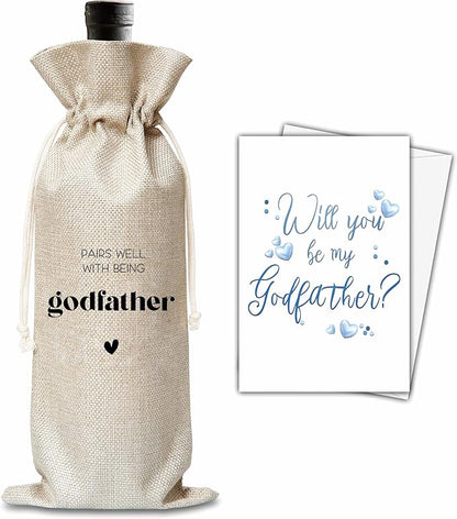 Xanev Godfather Wine Gift Bag For Men, Godfather Proposal Gifts, Pairs Well With Becoming Godfather Wine Bag, Baptism Gifts For Godfather From Godchild, Birthday Wine Party Favors Decor, B02