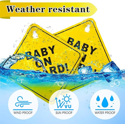 Baby On Board Sign 2 PCS Baby On Board Sticker with Double Suction Cups Sticker for Car Window Cling Reusable Safety Warning Sticker Decal Bright Yellow Durable and Strong Suction