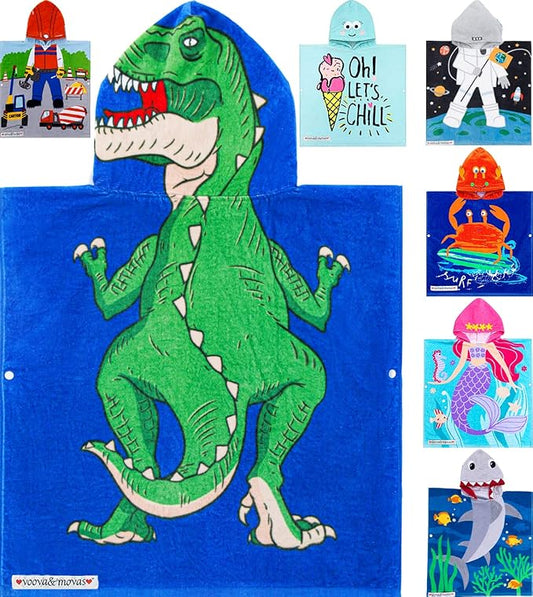 VOOVA & MOVAS Kids Poncho Towels with Hood (2-6Years), Soft Cotton Poncho for Boys Girls, Perfect for Child Swim | Camping Surf | Shower | Birthday Gifts, Dino/Dinosaur Theme
