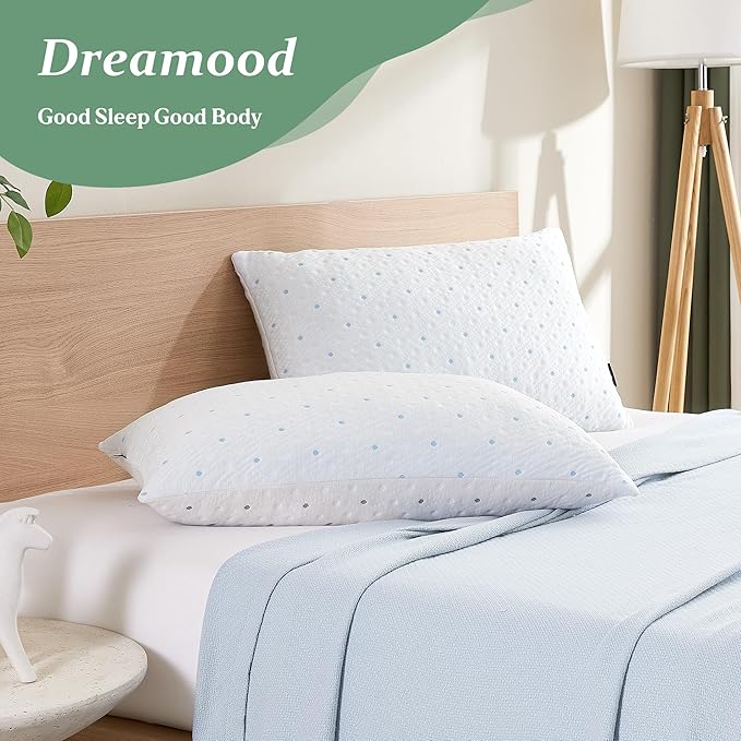 Queen Pillows Set of 1 with Cooling & Soft Cover Shredded Memory Foam Pillows Adjustable Loft & Firmness Bed Pillow for Sleeping for Side Back Stomach Sleeper Cooling Pillow Hypoallergenic