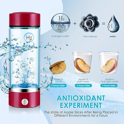 Hydrogen Water Bottle with PEM SPE Technology - 2024 for Men Women - A Portable Rechargeable Hydrogen Water Generator with Gift Box, Hydrogen Water Ionizer Machine for Home Office Travel (Red)
