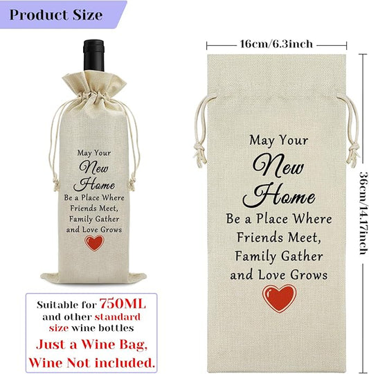 Housewarming Gift for New Home Wine Bag Congratulations Moving House Warming Gift for Women Friends Wine Gift Bag Realtor Gift to Clients Burlap Drawstring Wine Bag Gift First Time House Warming Gift