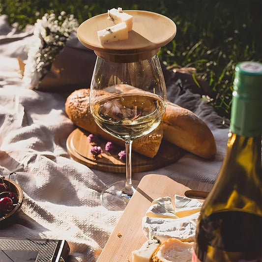 Wine Glass Charcuterie Topper, 4Pcs Charcuterie Wine Toppers, Wine Glass Charcuterie Board Topper, Bamboo Dessert Plates for Family Restaurants Bars (4 Pack)