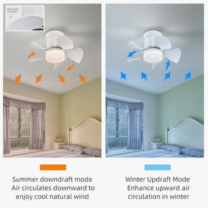 NicBex Ceiling Fan 21 Inch Stylish Design Ceiling Fan with 3 Color Lights Ceiling Fans with 5 Blades and Remote Control Ceiling Fan for Bedroom, Living Room, Matte White