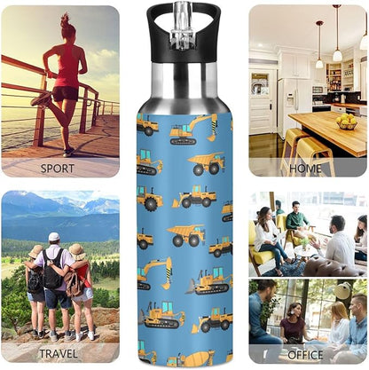 Excavator Concrete Mixer Stainless Steel Water Bottle with Straw Lid - 20 Oz Sports Insulated Water Bottle Thermos for Sport Gym Outdoor Travel School