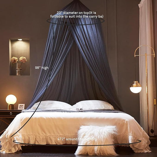 Mengersi Bed Canopy with Lights,Princess Bed Canopy Canopy Bed Curtains for Girls Room,Mosquito Netting Canopy Reading Corners Room Decor for Girls (Black)