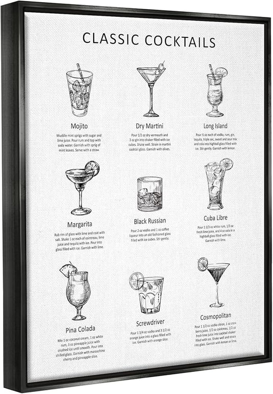 Stupell Industries Classic Cocktails Mixed Drinks Kitchen Bar Sign Chart, Design by Lettered and Lined