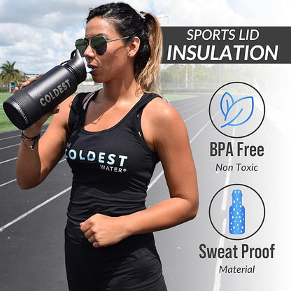 Coldest Sports Water Bottle with Straw Lid Vacuum Insulated Stainless Steel Metal Thermos Bottles Reusable Leak Proof Flask for Sports Gym (Captain Blue, 32 oz)
