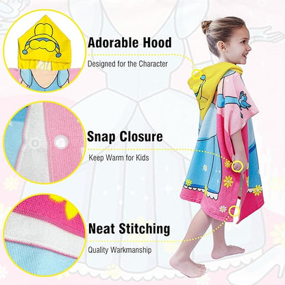 Hooded Kids Beach Towels - Toddler Bath Towel Girls Boys Swim Cover-ups for Ages 4 to 10 Kids Pool Towels Quick Dry Lightweight Soft Microfiber Poncho 30x30 (Princess Dress Blue)