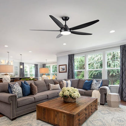 NicBex Ceiling Fan 56 Inch Modern Ceiling Fans with Integrated LED Light and Remote Control Double Finish Ceiling Fan with 5 ABS Blades for Living Room, Bedroom, Black