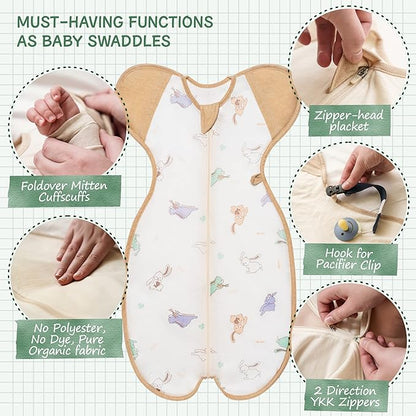 Organic Breathable Swaddle, Air Mesh for Feverish Babies, 0-3 Months, Up-Arm Sleep Position, (Small 7-13 lbs | Rabbit)