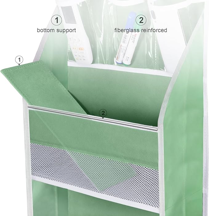 Univivi Over Door Organizer Baby Door Storage Wall Mount Storage with 3 Small PVC Pockets and 5 Large Pockets Ideal for Baby Stuff, Toiletries and Sundries (Green)