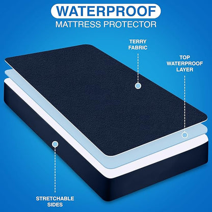 Utopia Bedding Waterproof Mattress Protector Twin XL Size, Premium Terry Mattress Cover 200 GSM, Breathable, Fitted Style with Stretchable Pockets (Navy)