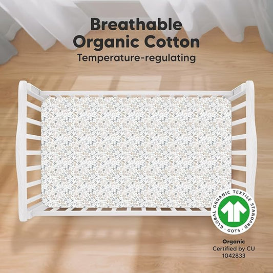 2-Pack Organic Crib Sheets for Boys, Girls - Jersey Fitted Crib Sheet, Baby Crib Sheets Neutral, Crib Mattress Sheet, Cotton Crib Sheets, Breathable Crib Sheet, Baby Mattress Sheets (Prairie)