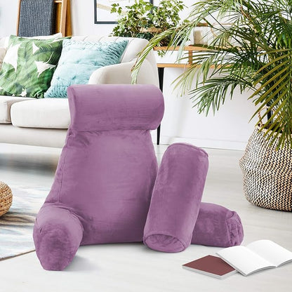 Nestl Reading Pillow Large Bed Pillow, Back Pillow for Sitting in Bed Shredded Memory Foam Chair Pillow Reading & Bed Rest Pillows Lavender Dream Back Pillow for Bed, Bed Chair Arm Pillow with Pockets