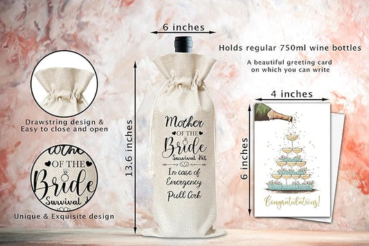 Engagement Wine Gifts Bag, Gifts For Wedding Engagement Marriage Bride Shower Reusable Wine Bag, Champagne Gifts Bag For Mother Of The Bride Women Friends Coworkers With Card-21