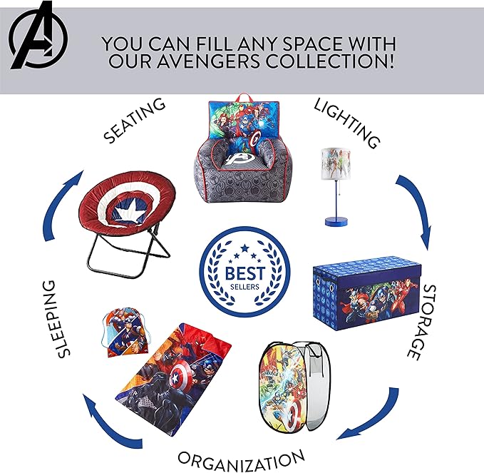 Idea Nuova Marvel Avengers Toddler Nylon Bean Bag Chair with Piping & Top Carry Handle, Large
